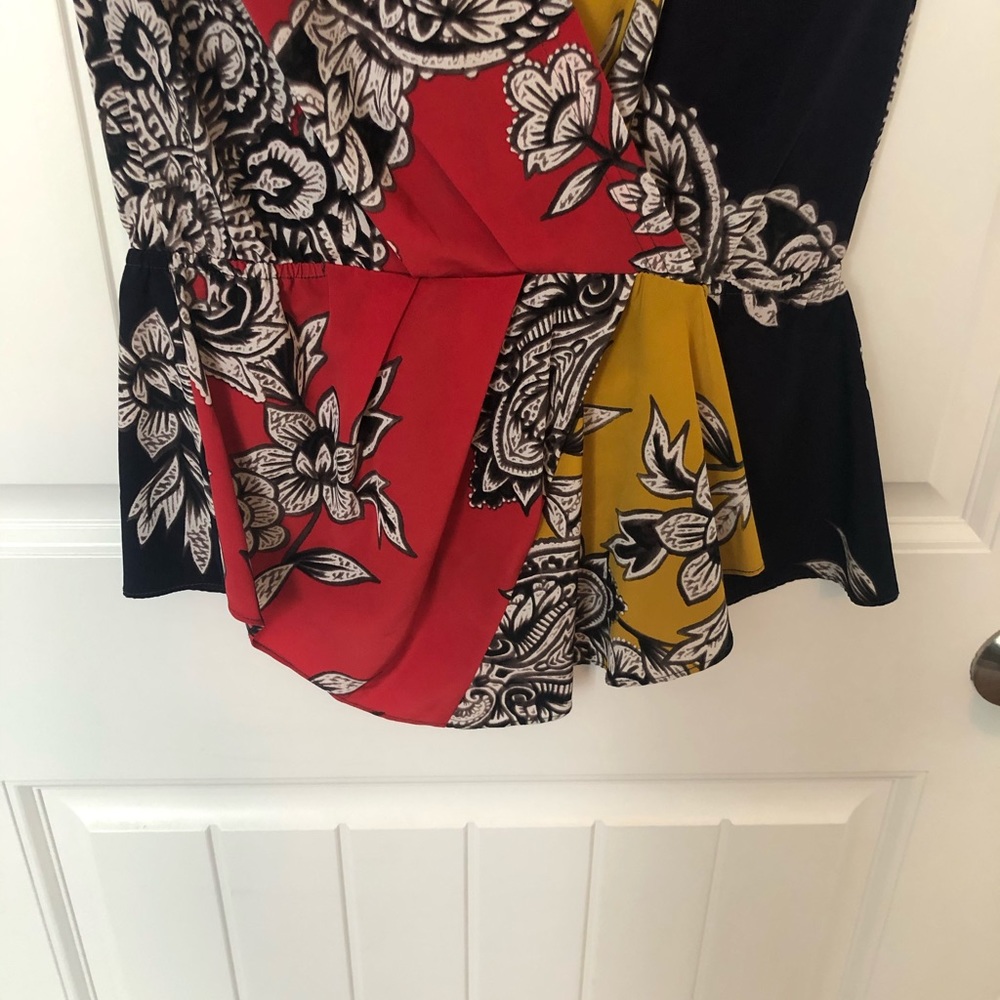 Multi-color deep v silk blouse - Picture 3 of 4